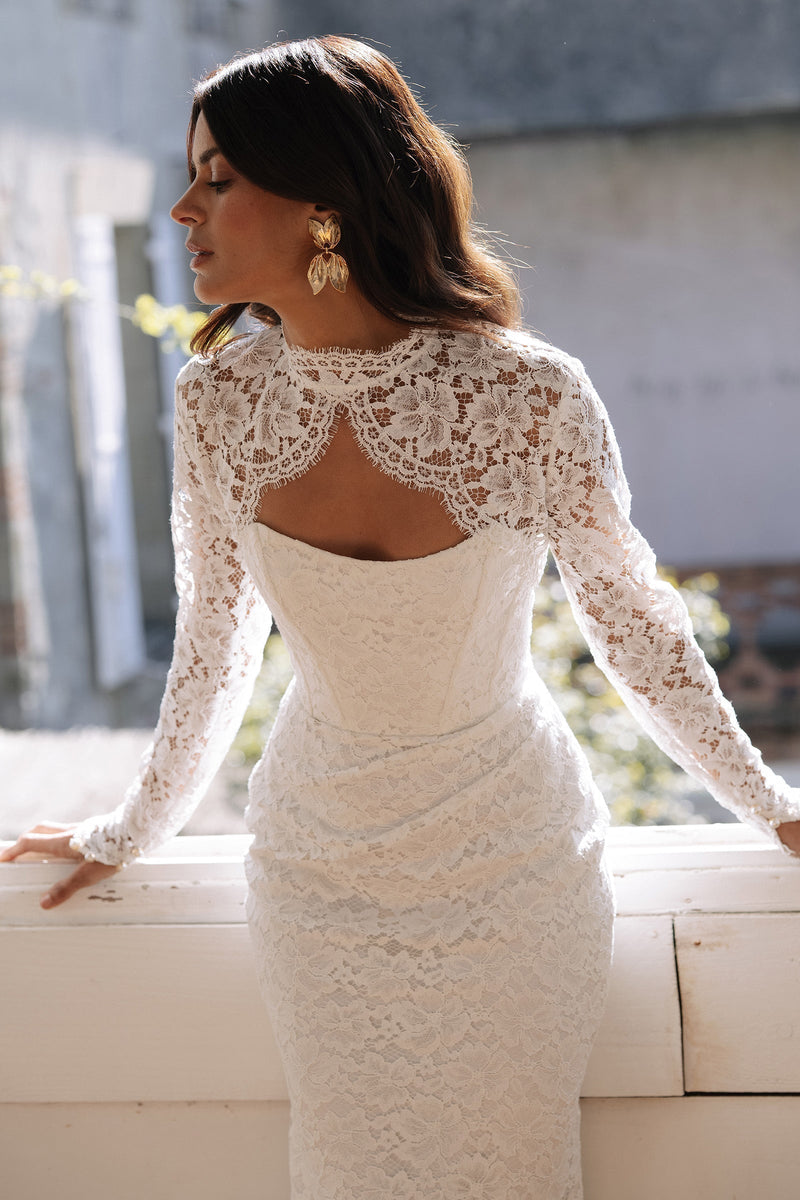 lace wedding jackets for wedding dresses LaDivine CD862W Long A Line Jacket Dress  The Dress Outlet The Melrose Jacket exudes timeless elegance with its high neck and long sleeves Beaded Sweetheart Lace Wedding Dress