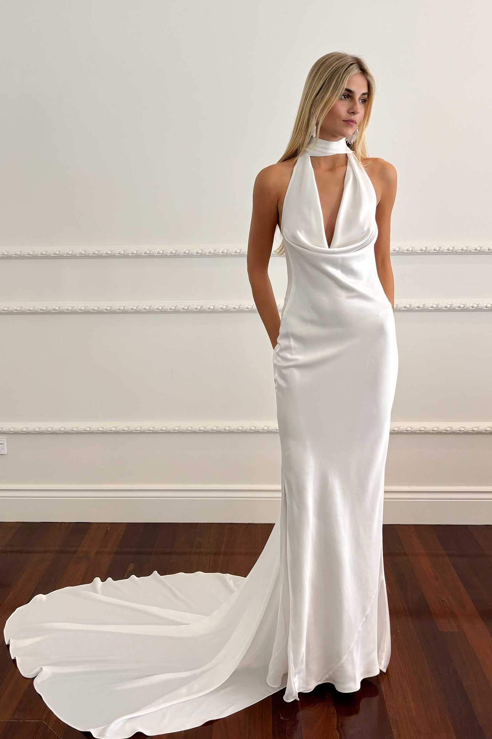 halter satin wedding dress_XS_
