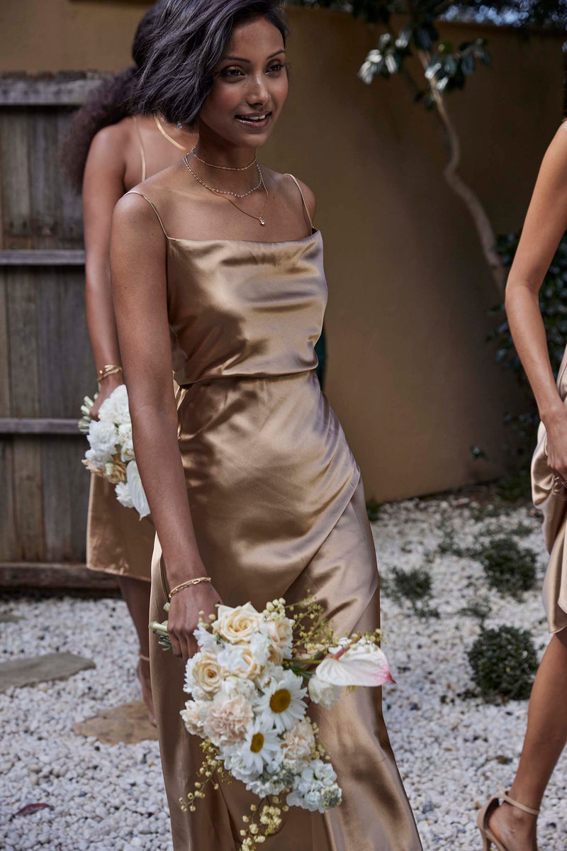 Satin Gold Dress Maid Of Honor Anya Gold Bridesmaid Dress – Grace