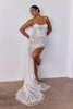Woman wearing a strapless lace wedding dress_L_