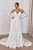 Woman wearing a lace wedding dress with long sleeves_L_