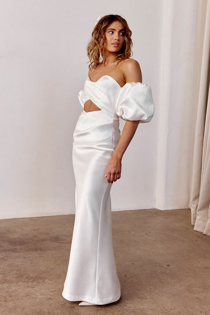 An off-shoulder wedding dress with puff sleeves_XS_