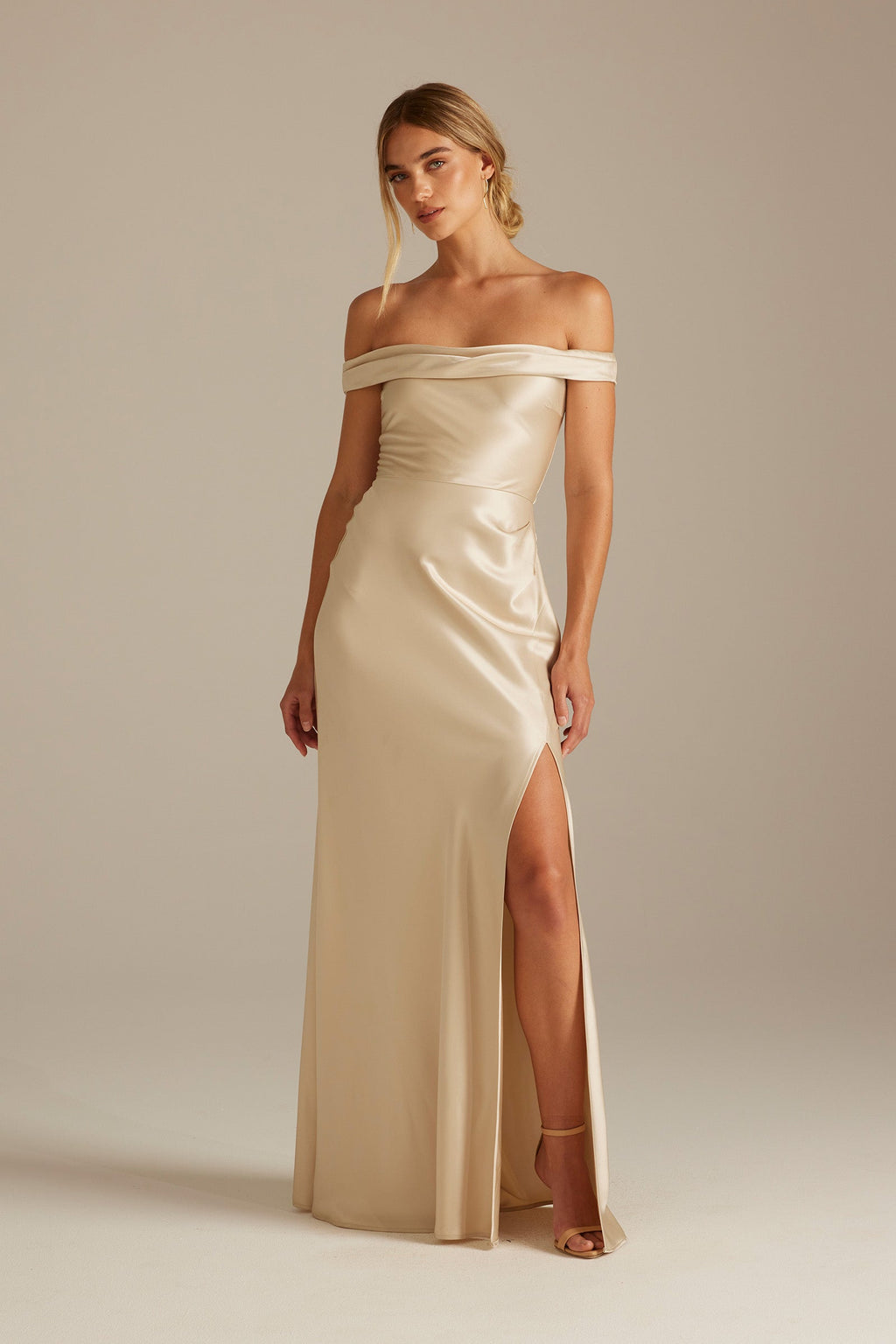 Kai Off the Shoulder Champagne Bridesmaid Dress_XS_