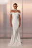Lara pearl satin bridal necktie with off-the-shoulder-gown
