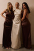 High neck champagne bridesmaids dress