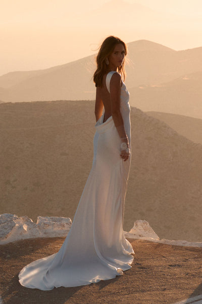 Backless High Neck Satin Wedding Dress Open Back Ivory XXXL Tia By Grace Loves Lace