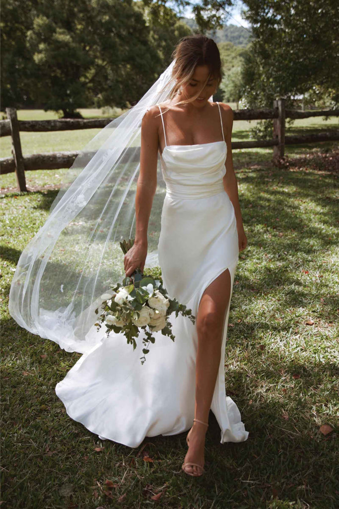 Valentina  Ivory Satin Wedding Gown – Grace Loves Lace CA