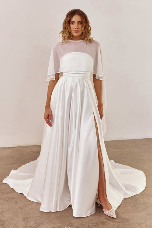 Sheer Georgette Wedding Shawl paired with strapless wedding dress