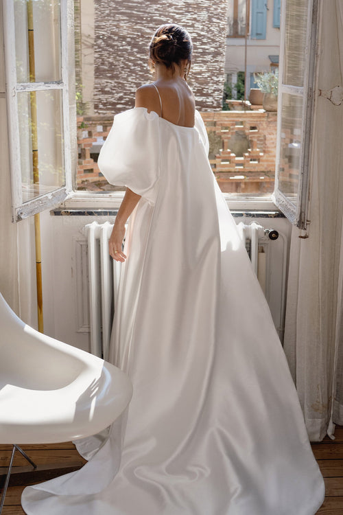 Puff Sleeve Satin Bridal Cape