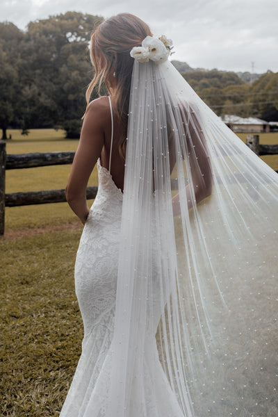 Pearly Long Veil  Pearl Bridal Veil – Grace Loves Lace CA