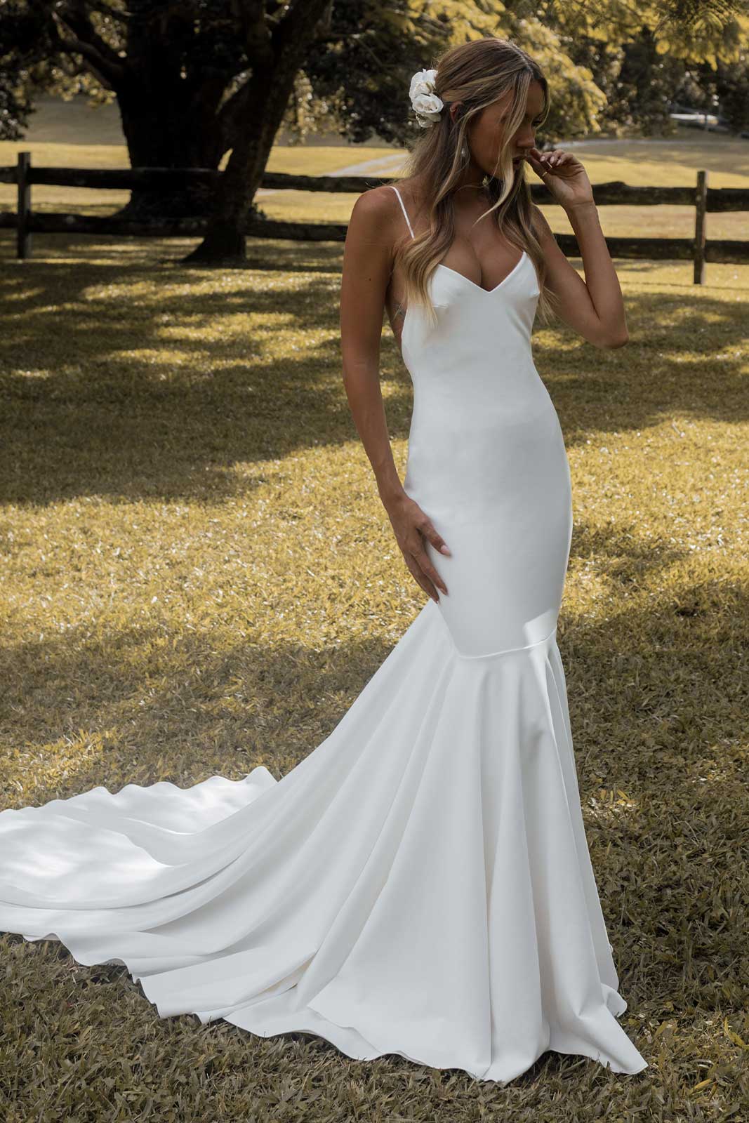Elegant Straps Lace Crepe A-line Wedding Dress