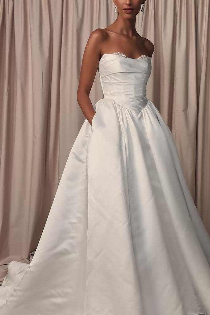 basque waist satin wedding dress