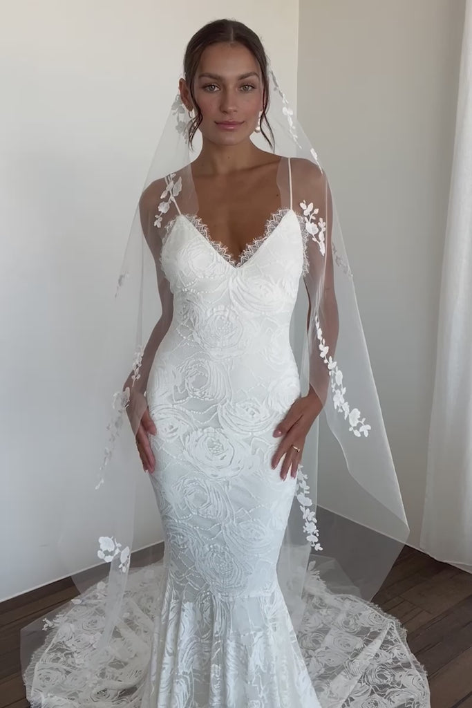lace spaghetti strap wedding dress video